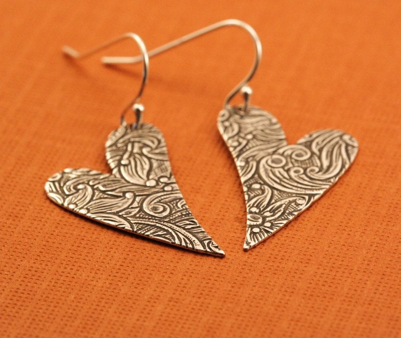 Together Forever Floral Engraved Heart Earrings