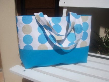 Seeing Spots handbag - blue, white, caramel