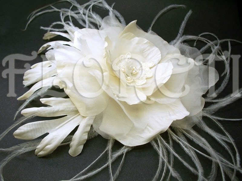 Couture Ivory Silk Dupioni Handmade Bridal Sash n Flower Pin Poppy Rose 