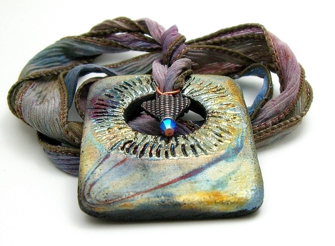 Ring of Fire Raku Pendant Raku  Ceramic Jewelry by MAKUstudio