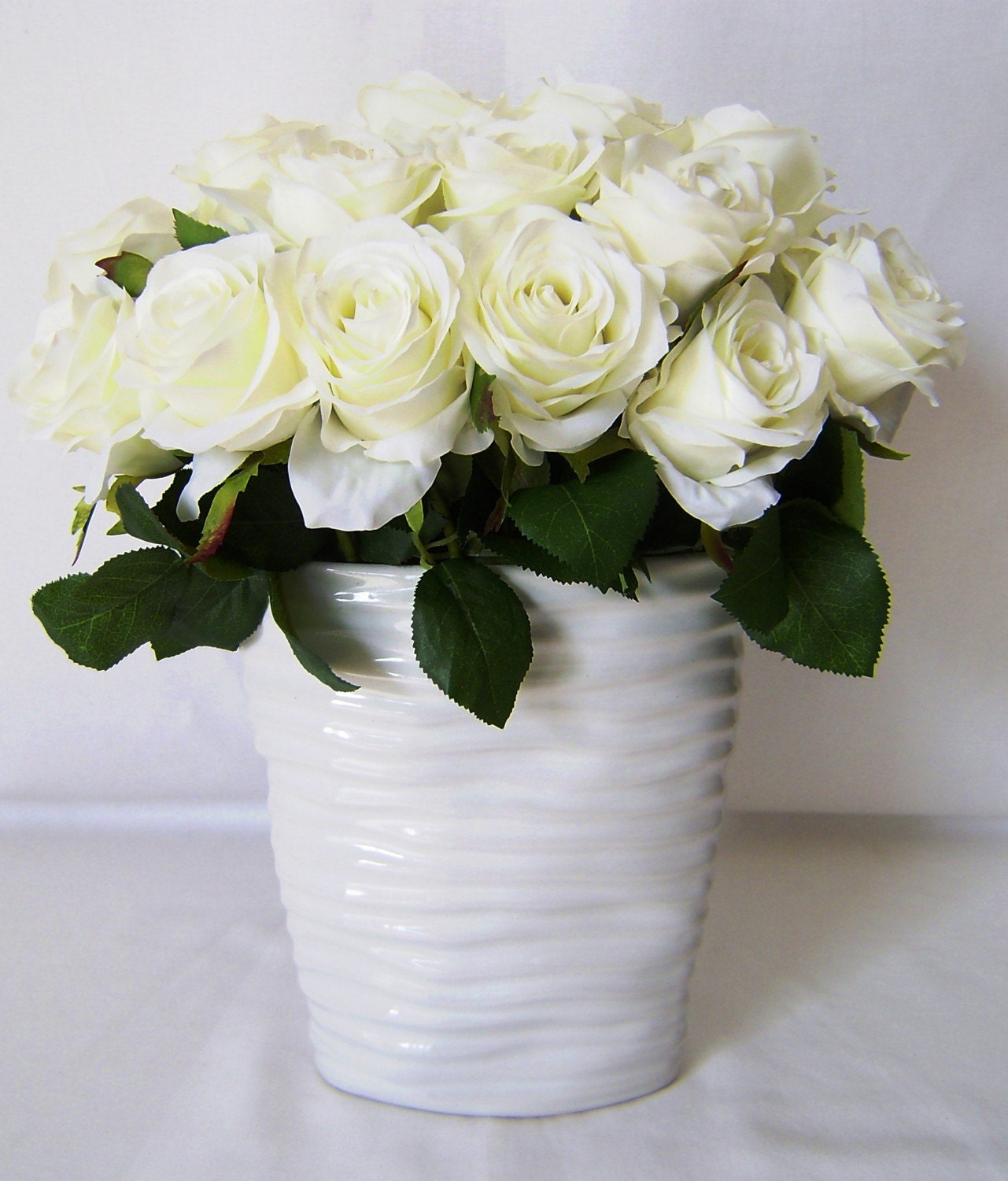 Silk Flower Arrangement - White Roses Hotel Series by MelroseFields on Etsy 