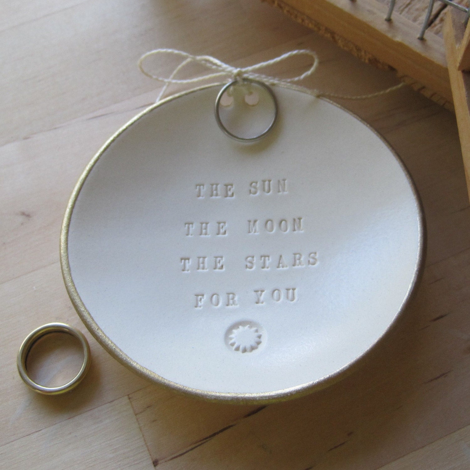 as seen in Martha Stewart Weddings Magazine THE SUN THE MOON THE STARS FOR YOU ring bearer bowl (TM) with gold leaf edge by Paloma's Nest- wedding or commitment ceremony
