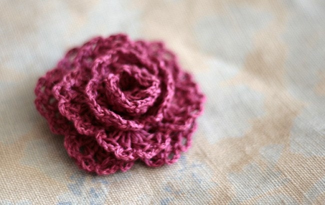 Crochet Linen Rose Brooch
