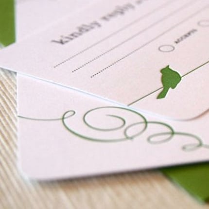 Wren Letterpress Wedding Invitation Sample letterpress green flourish 