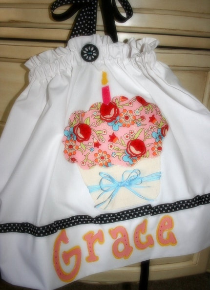 Sweet Cupcake Pillowcase Dress in White....Personalize Me.....Custom Sizing