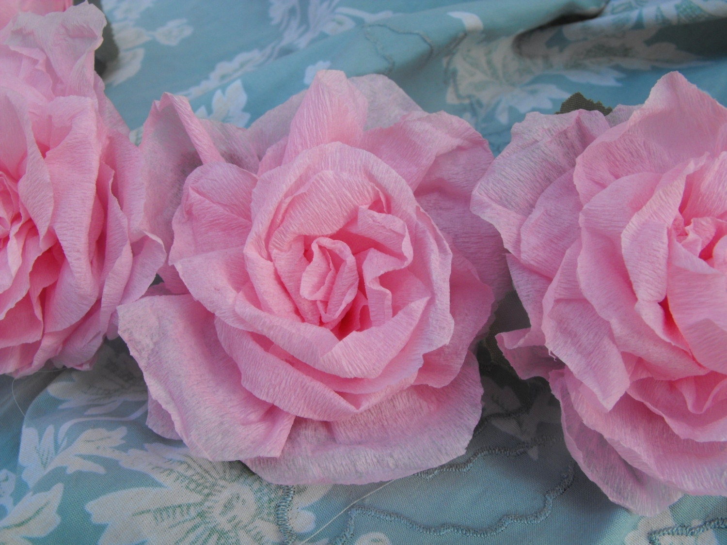 6 Pink Crepe Paper Roses