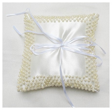 Wedding Ring Pillow for Ring bearer off white with cream pearl details