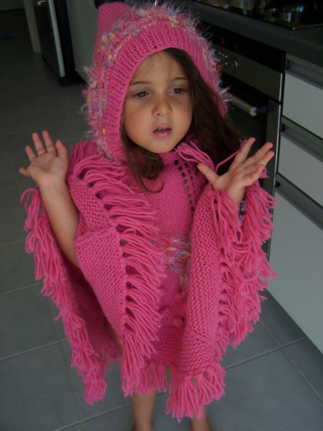 PINK PONCHO  HAND KNITTED for GIRLS AOD by ebruk  ,Winter Accessories,Gift Idea