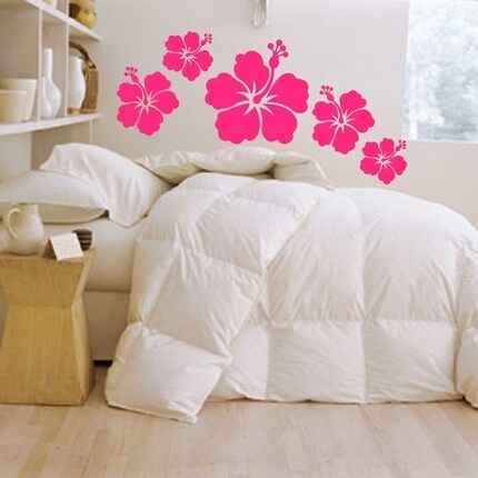 Large Hibiscus Hawaiian Flowers Design Adhesive Surface Decals Applique FREE US SHIPPING