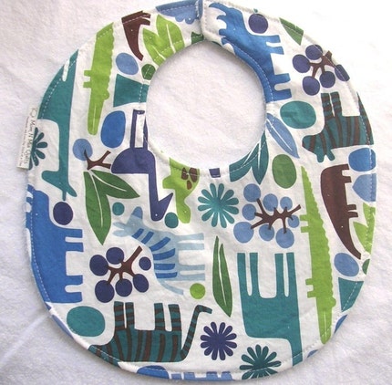 2D Zoo in Blue - Boutique Bib - terry cloth backing with snag-free Velcro closure