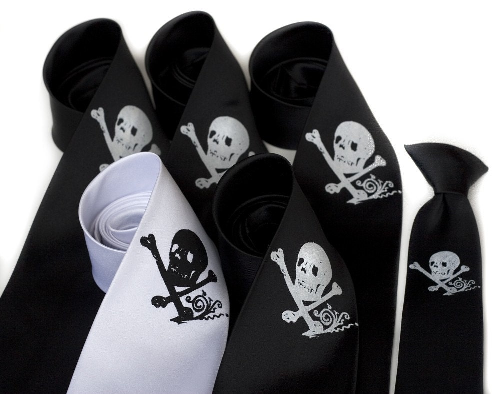 Pirate wedding tie package - 6 skull groomsmen microfiber neckties, wedding discount