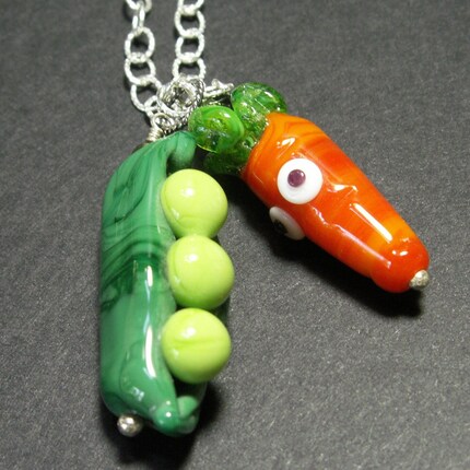handmade jewelry necklace peas carrot green orange studiomarcy
