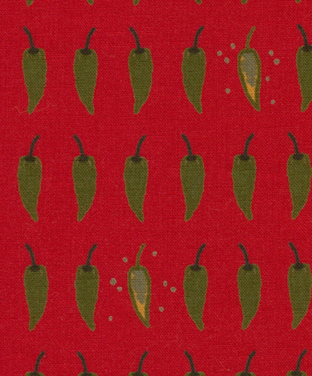 Green Chilli on Red - Japanese Fabric Half Yard