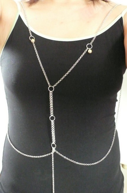 Silver Chain Harness with Gold Pearls