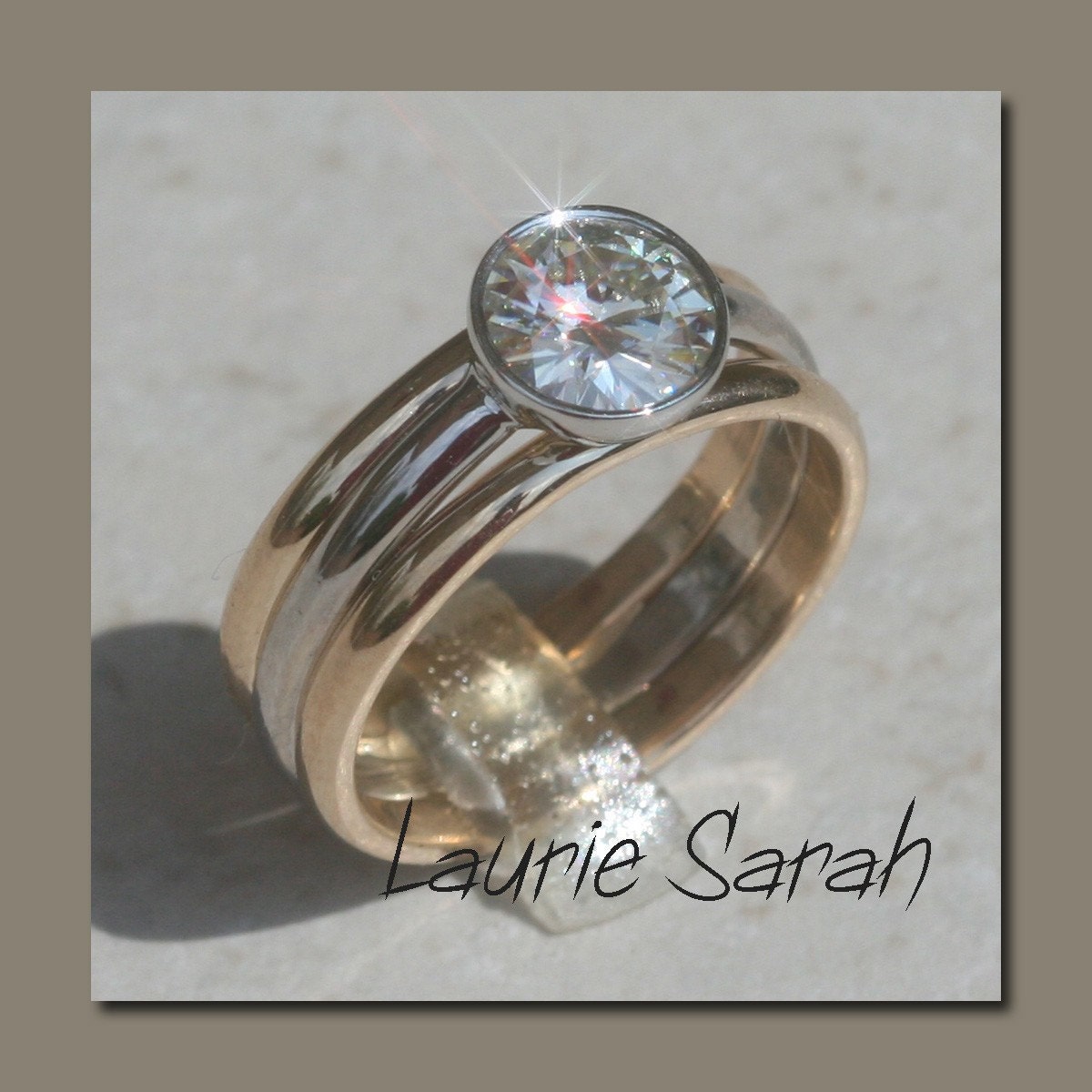 Diamond Wedding Ring Set with 1 carat Bezel by LaurieSarahDesigns