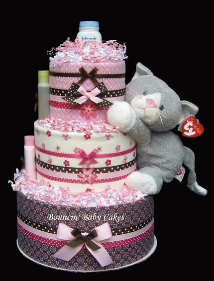Curious Kitty Baby Shower Diaper Cake/ Centerpiece Gift