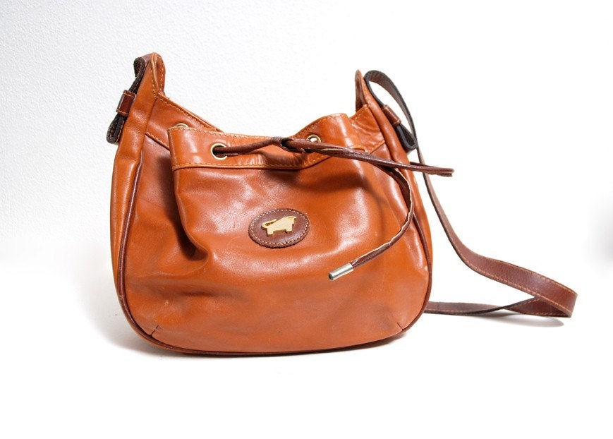 Leather Drawstring Purse with Gold Bull