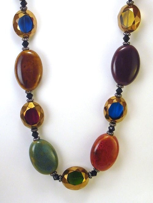 Fall Inspired Glass Bead Necklace and Earring Set....FREE SHIPPING