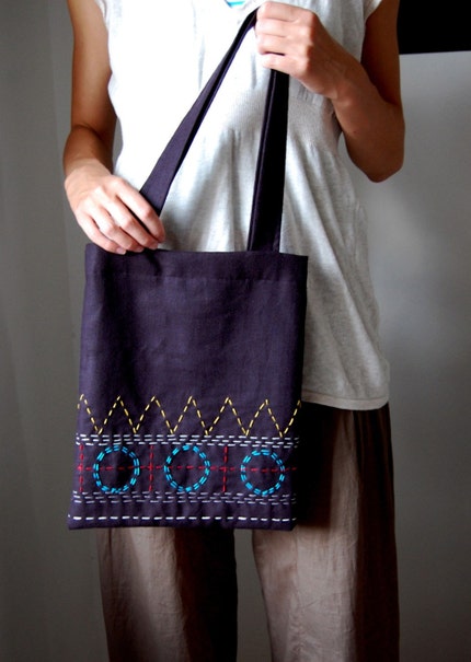 Blue Circles / Embroidered Bag