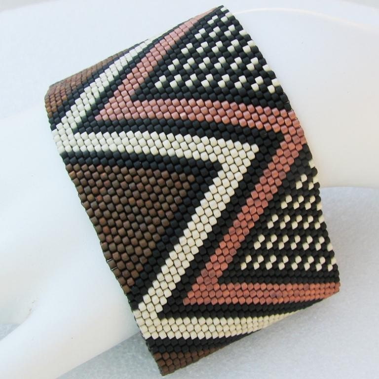 Extra-wide Edition of African Mudcloth Inspired Peyote Cuff  (2428)