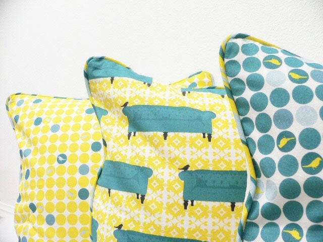 Pillow Cover  - Original Fabric - Yellow Birdie Dots