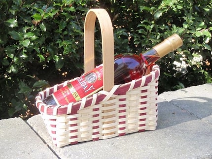 Horizontal Wine Basket - Natural/Maroon