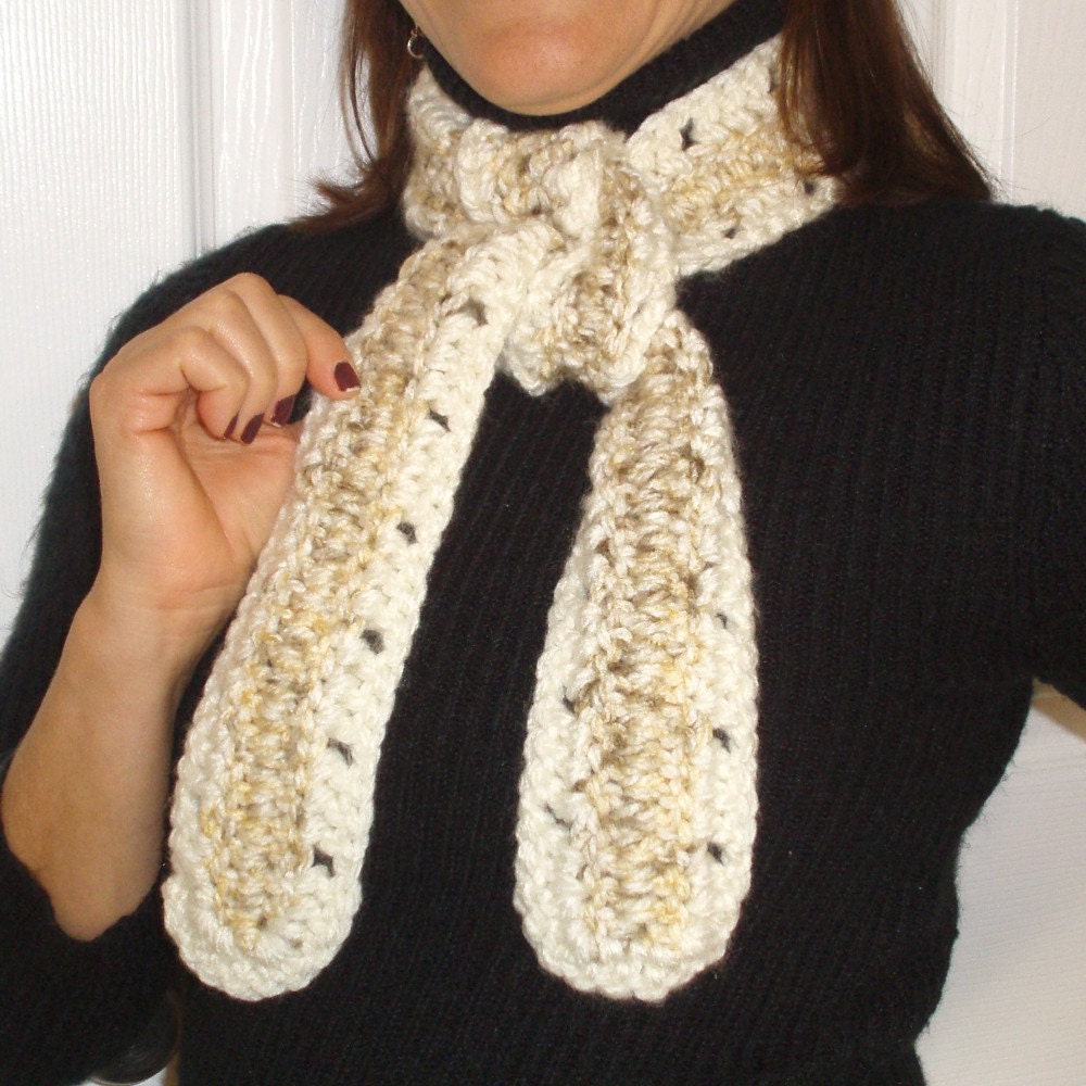 Mixed Beige and Ivory Crocheted Scarf