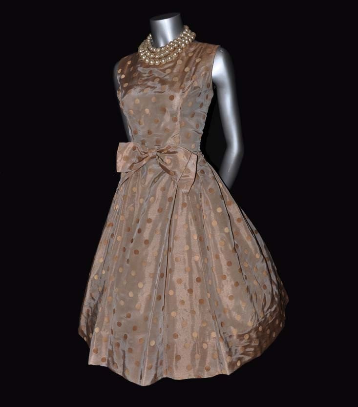 Vintage 50's Lucy Flocked Polka Dot Full Skirt Party Dress