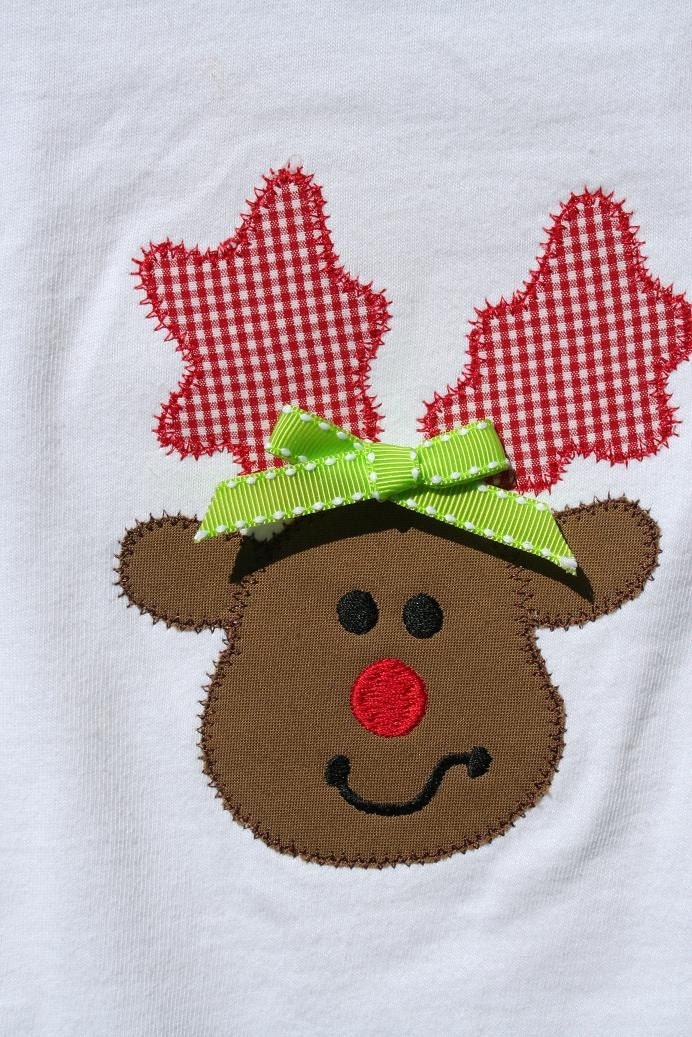 PERSONALIZED FREE Reindeer Christmas Red Nose Rudolph Applique Tee T  Shirt Boys or Girls FREE SHIPPING