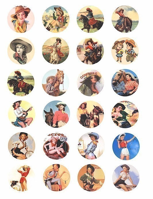 vintage Cowgirl and cow girls pin up girls clip art digital download COLLAGE 