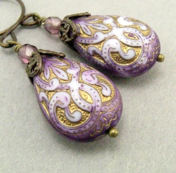 amethyst scroll earrings