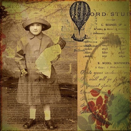Little Girl In Mac Raincoat Mixed Media Collage Art Print - Little Soul