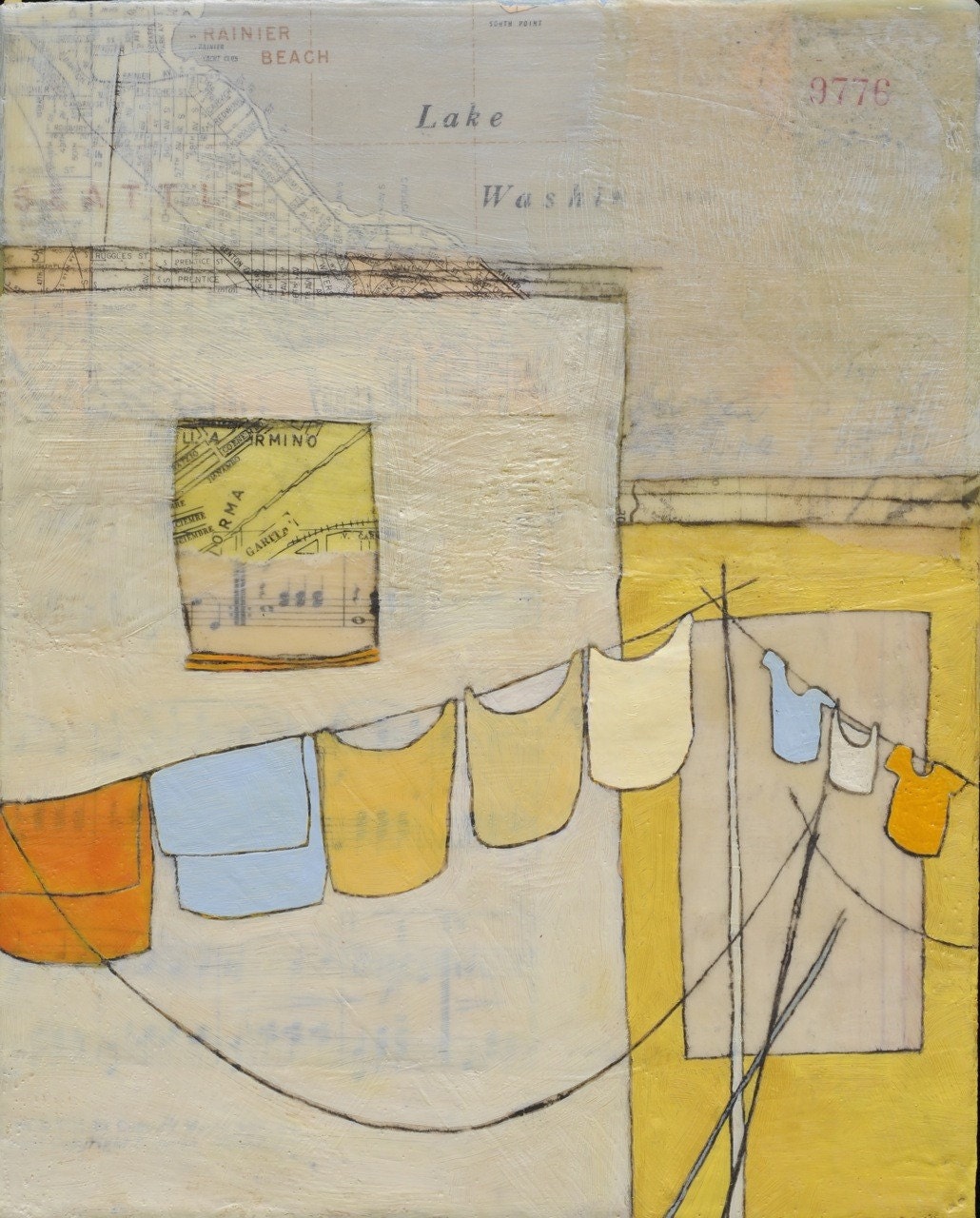 to make lines  and wait- original mixed-media encaustic painting