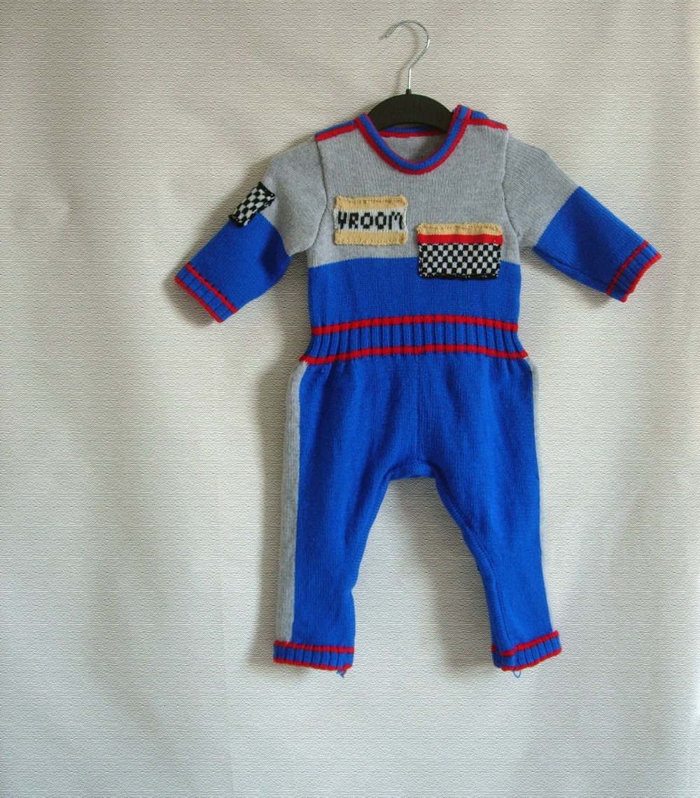 Handmade Knitted Racing Driver Babygrow