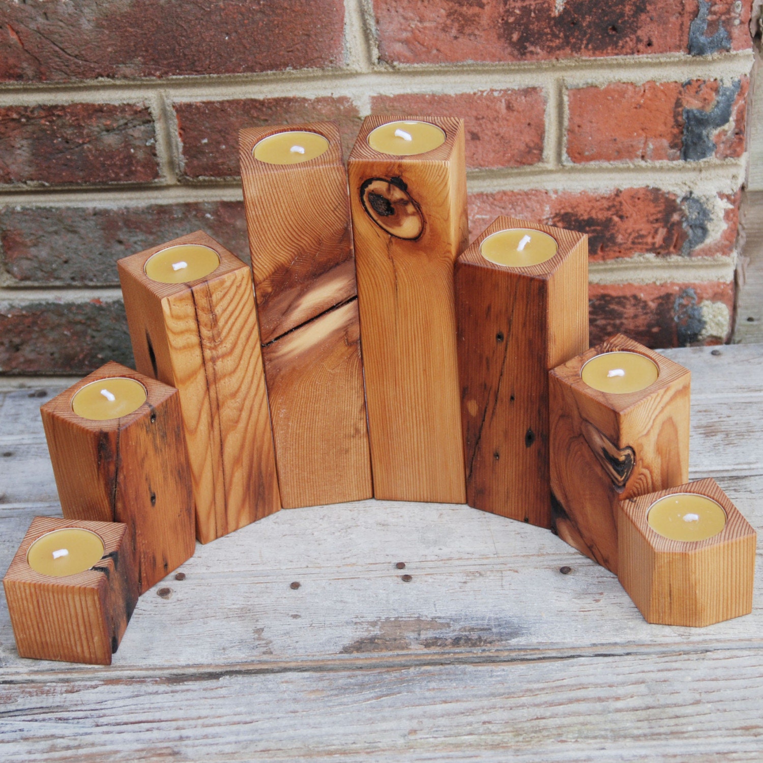 Smoke Stacks - 8 Antique Old Growth Pine Candle Holders with signs of past life
