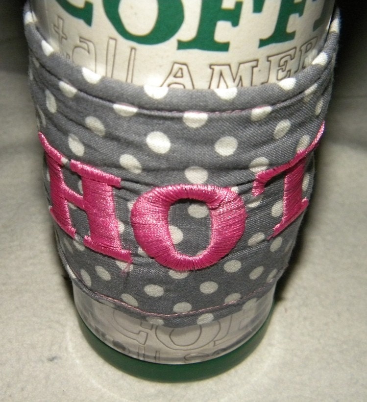 Coffee Cozy Grey Poke A Dot with Pink HOT