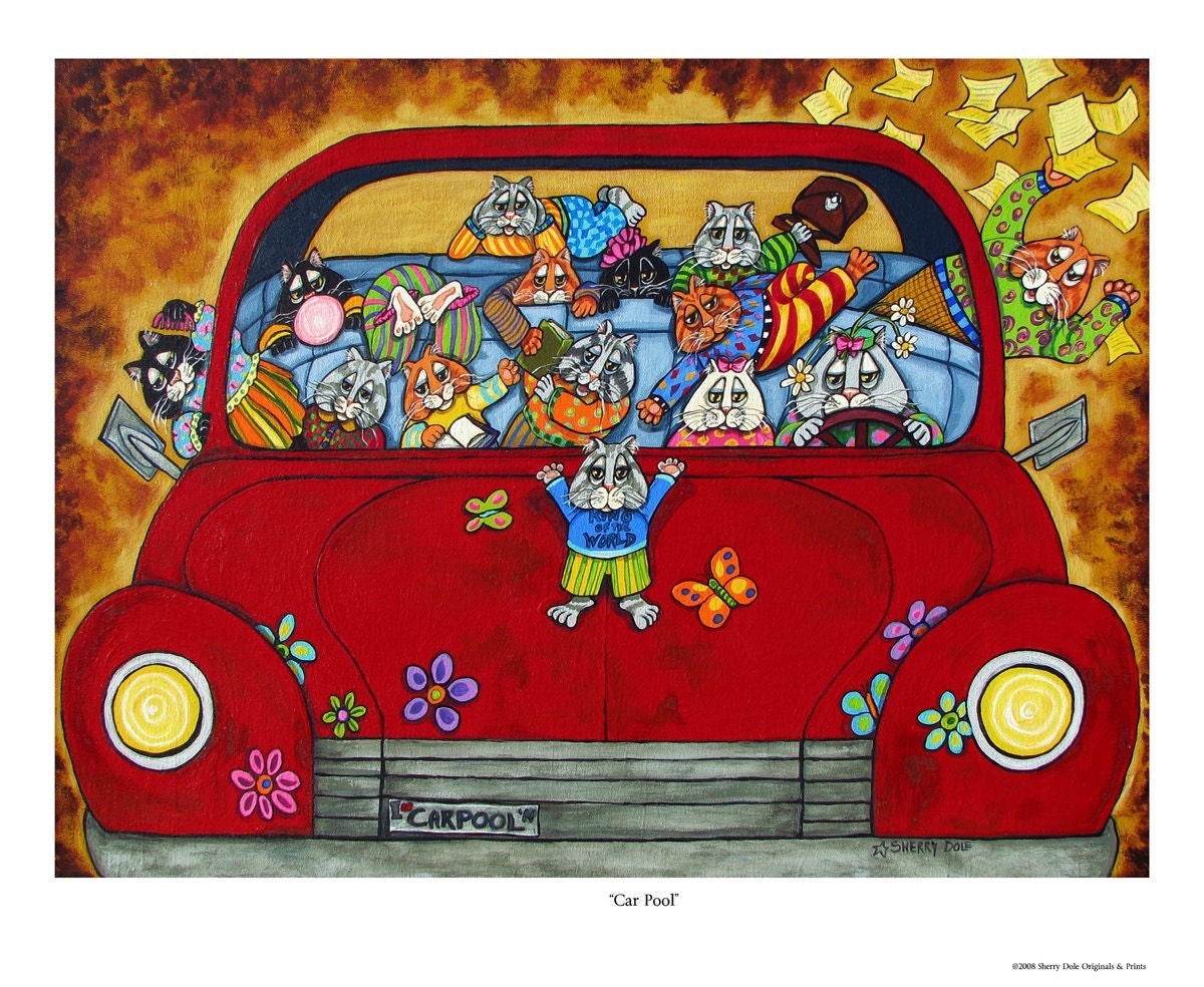 Cat Carpool Fine Art Mini Print