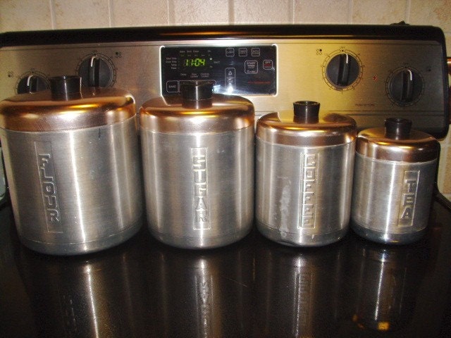 Vintage 4 Century Aluminum Round Kitchen Canisters made in U.S.A.