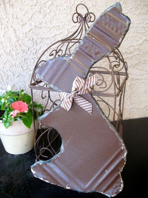 Chocolate Bunny made with Antique Ceiling Tin / Easter Decoration