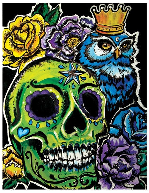 sugar skull tattoo art. Sugar Skull and King Owl Art