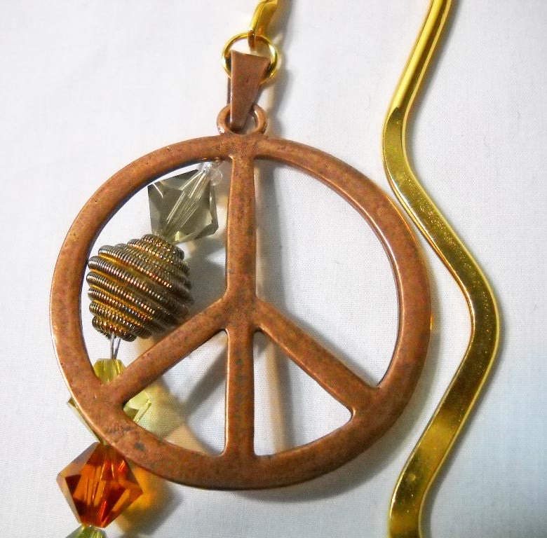 Peace Sign Beaded Gold Bookmark