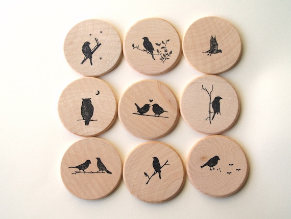 Wooden Hand Stamped Memory Game (Birdie Theme)