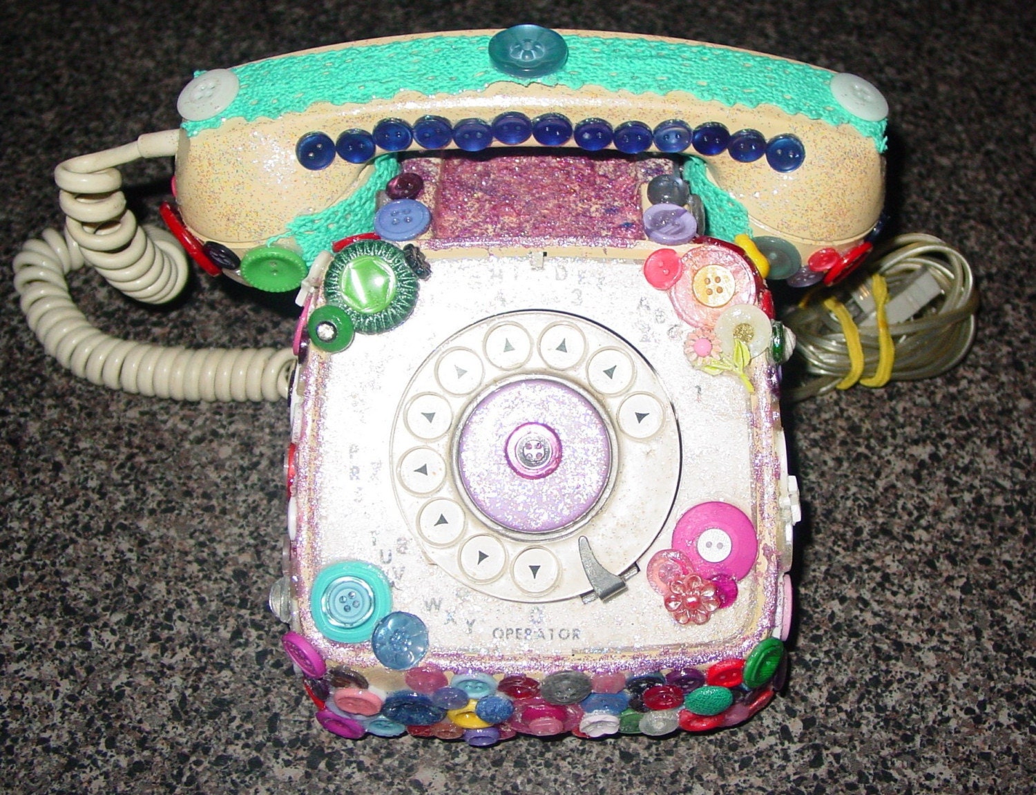 recycled vintage dial button phone by M. Reinke.