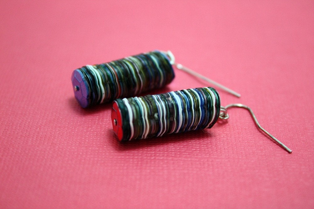 Sequin Earrings - Metallic Multi Colored Pink Red White Silver Gold Green Tubular Blue