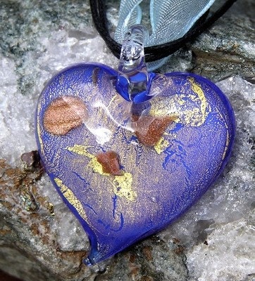 WINTER SALE SPECIAL Offer - Beautiful Blue Heart Glass Pendant
