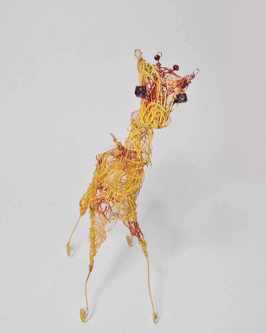 Golden Yellow and Mahogany Wire Wrapped Giraffe Sculpture