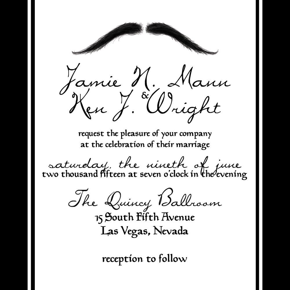 QUINCY Mustache Wedding Invitation and RSVP Set