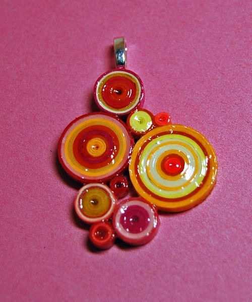 Circles Necklace Pendant in Pinks, Yellows, Oranges