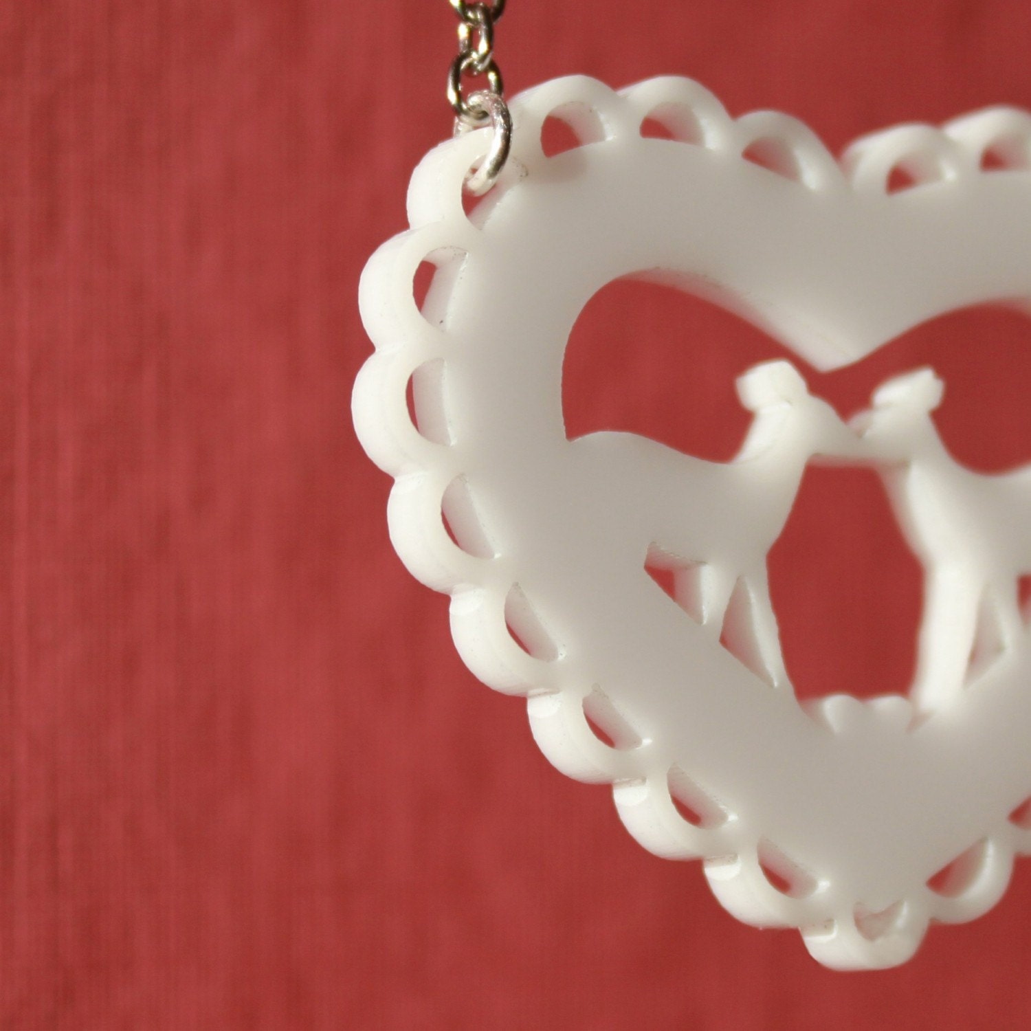 Kissing Deer - Modern Heart Necklace in White