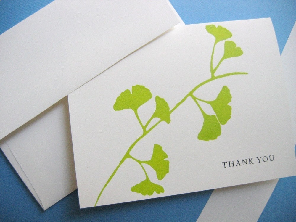 Ginkgo screen printed thank you card on eco friendly papers